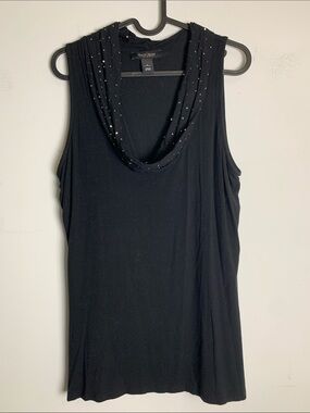 White House Black Market Black Draped Cowl Neck Tank with Stud Accents